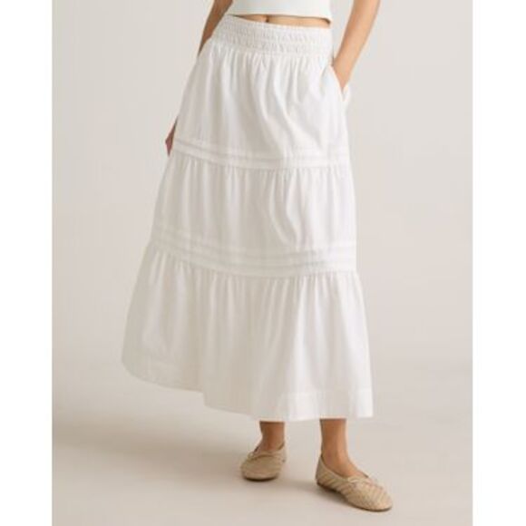 Quince Womens 100% Organic Cotton Poplin Tiered Maxi Skirt Classic White Basic S - Picture 1 of 3